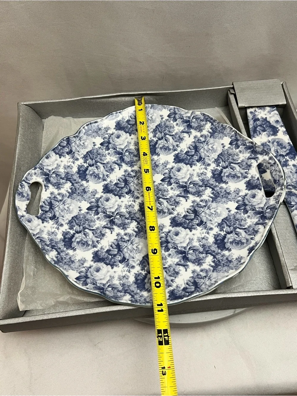 Olde World Collection Blue White Floral Ceramic Cake Plate Server Set New Box